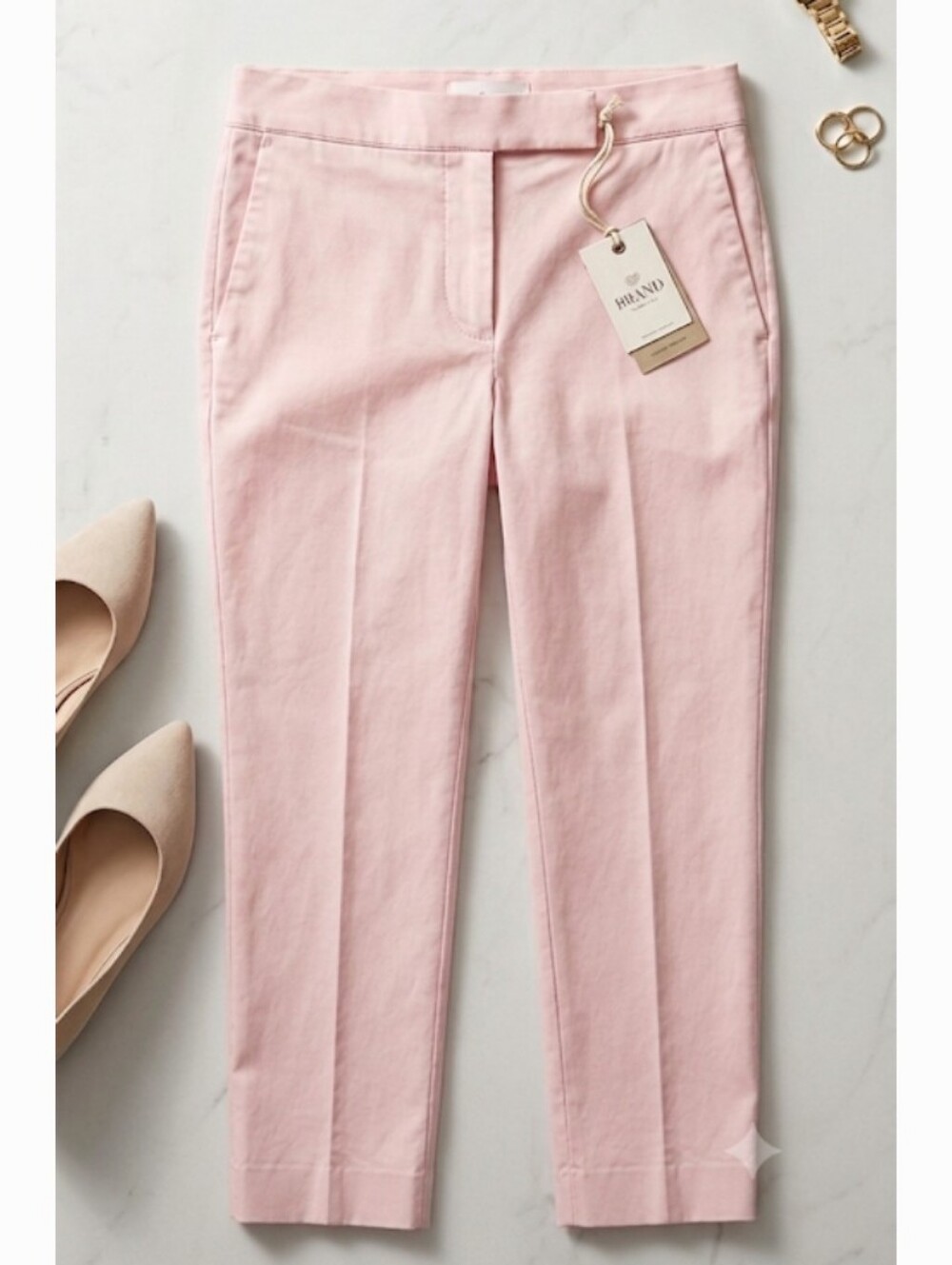MaxMara Blush Pink Cropped Straight-Leg Stretch Cotton Pants (Sz S) Minimalist